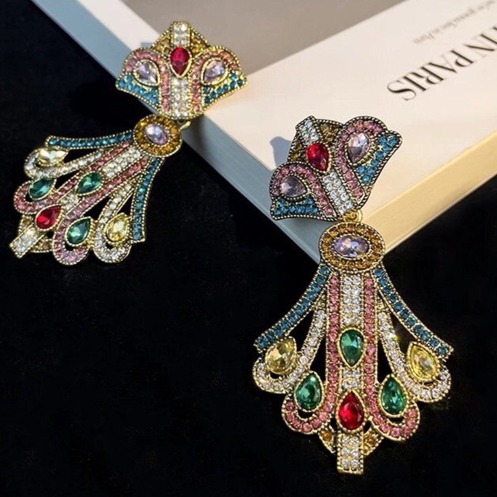 Colorful Jewel Tone Rhinestone Earrings.
